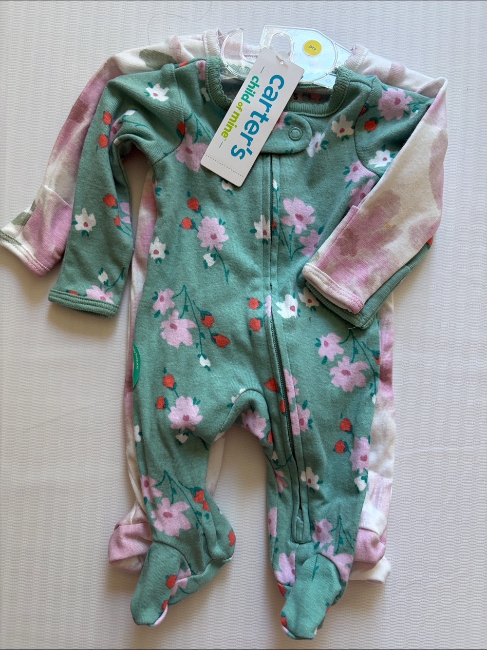 Carter's Green Floral Zip Front Footed Baby Preemie